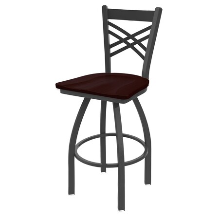 25 Swivel Counter Stool,Pewter Finish,Dark Cherry Oak Seat